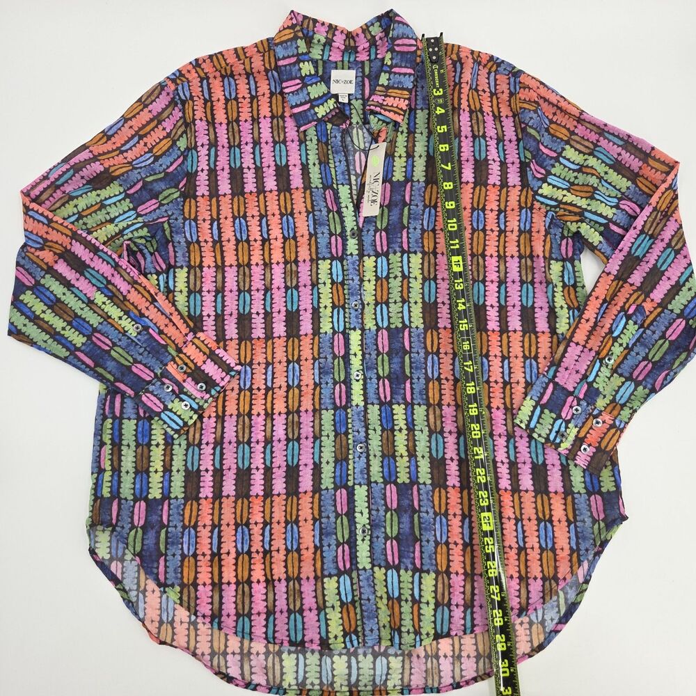 Nic Zoe Geo Dot Shirt Womens Size Large Button Up Down Top Blouse Geometric Boho - Picture 5 of 8